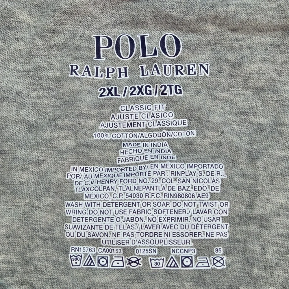 Polo Ralph Lauren T-Shirt Mens 2XL Classic Fit Embroidered Pony Heathered Grey